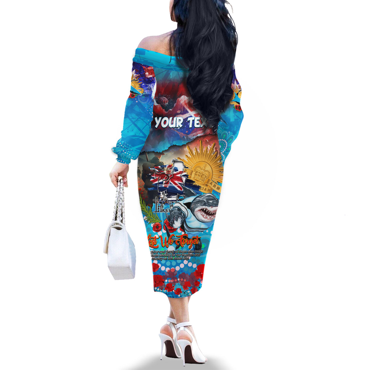Personalised Australia Rugby Sharks ANZAC Family Matching Off The Shoulder Long Sleeve Dress and Hawaiian Shirt Cronulla-Sutherland Scratch Style