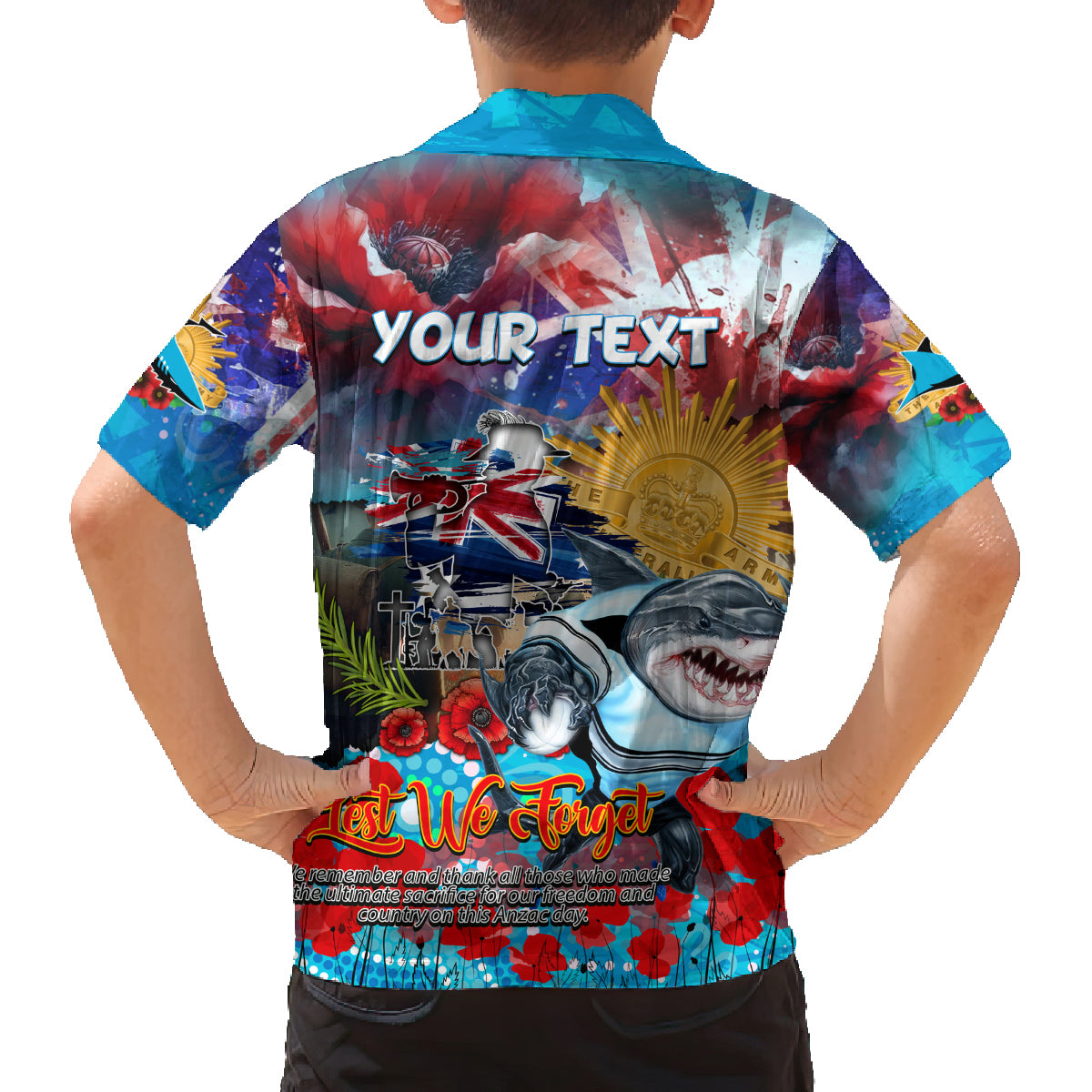 Personalised Australia Rugby Sharks ANZAC Family Matching Off Shoulder Maxi Dress and Hawaiian Shirt Cronulla-Sutherland Scratch Style