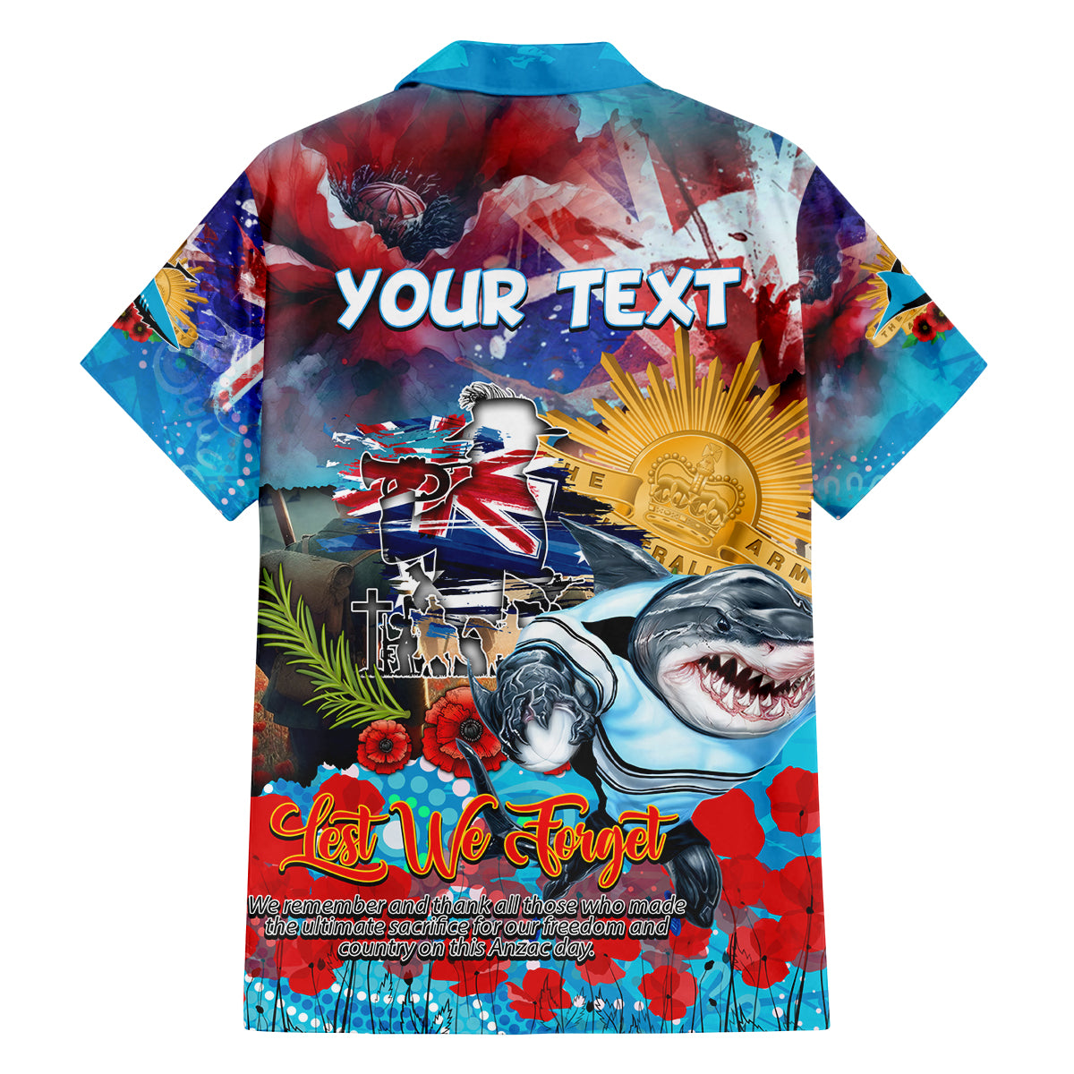 Personalised Australia Rugby Sharks ANZAC Family Matching Off Shoulder Maxi Dress and Hawaiian Shirt Cronulla-Sutherland Scratch Style