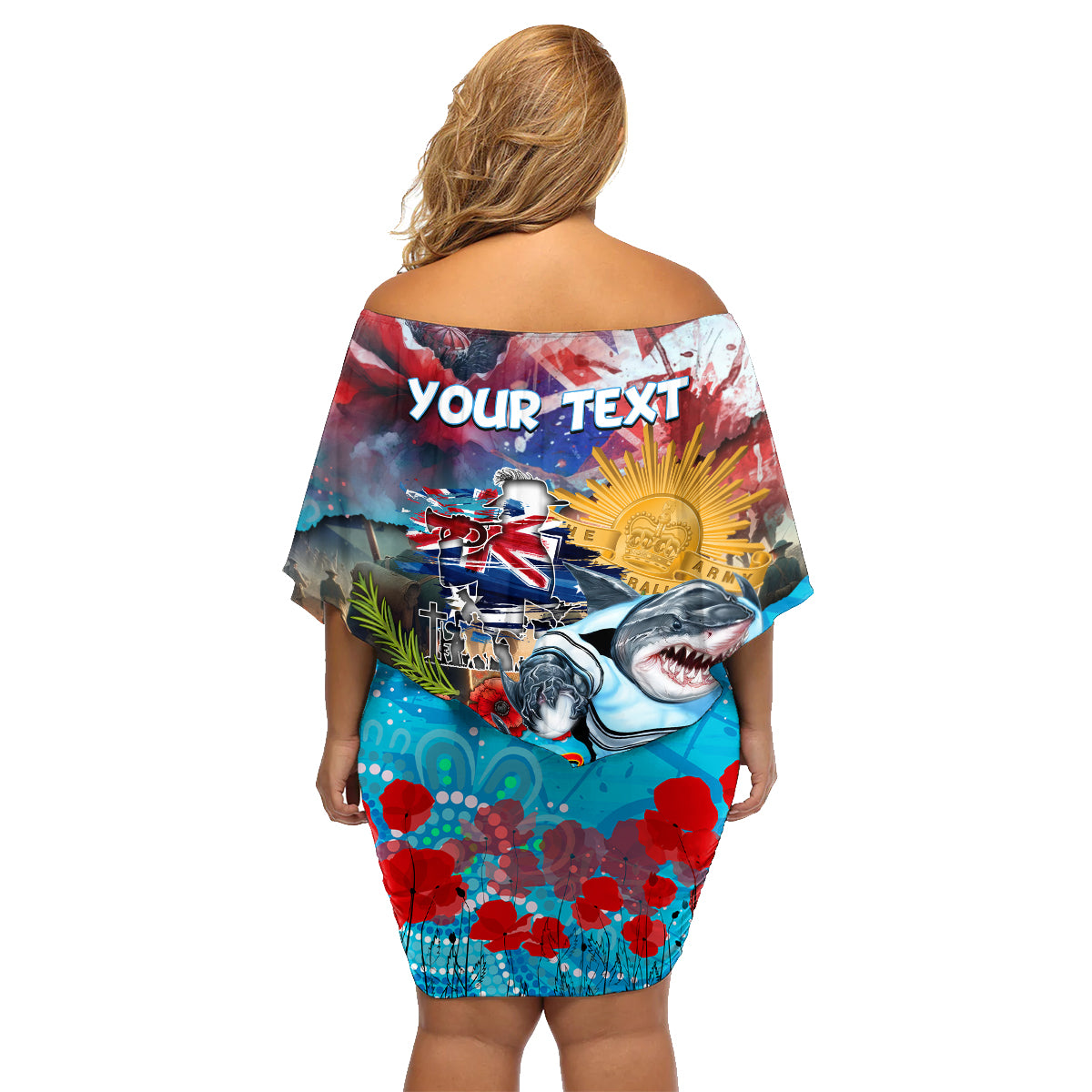 Personalised Australia Rugby Sharks ANZAC Family Matching Off Shoulder Short Dress and Hawaiian Shirt Cronulla-Sutherland Scratch Style