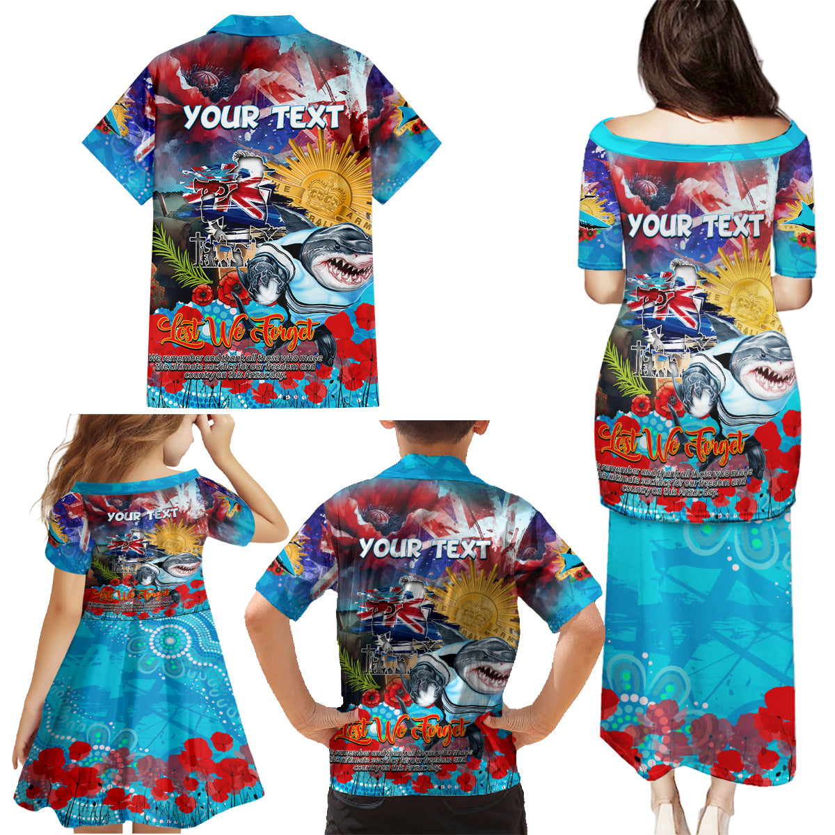 Personalised Australia Rugby Sharks ANZAC Family Matching Puletasi and Hawaiian Shirt Cronulla-Sutherland Scratch Style