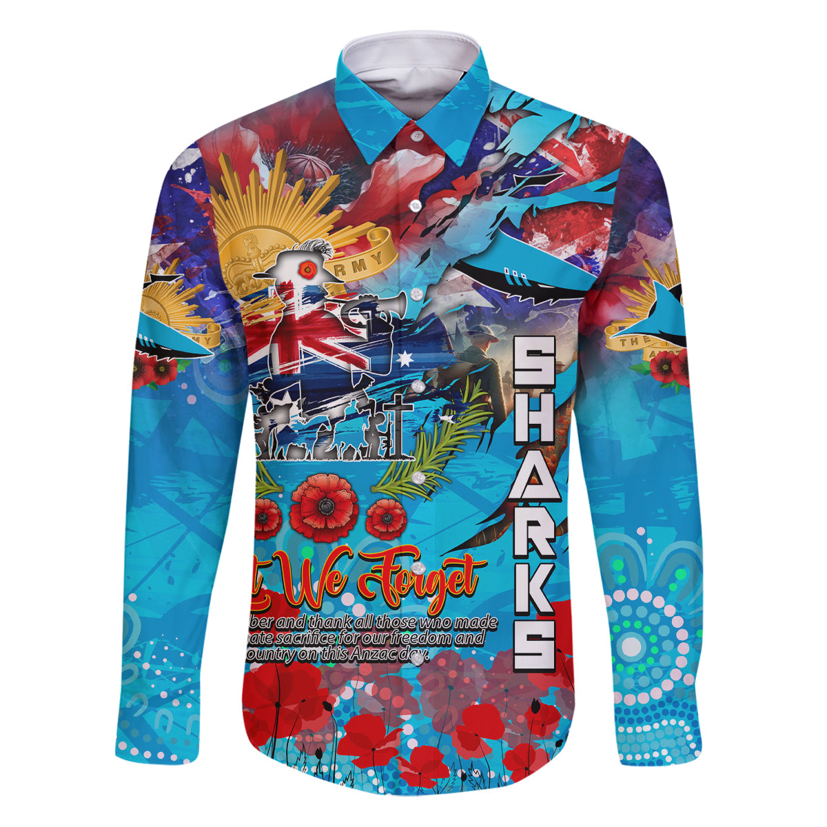 Personalised Australia Rugby Sharks ANZAC Family Matching Puletasi and Hawaiian Shirt Cronulla-Sutherland Scratch Style