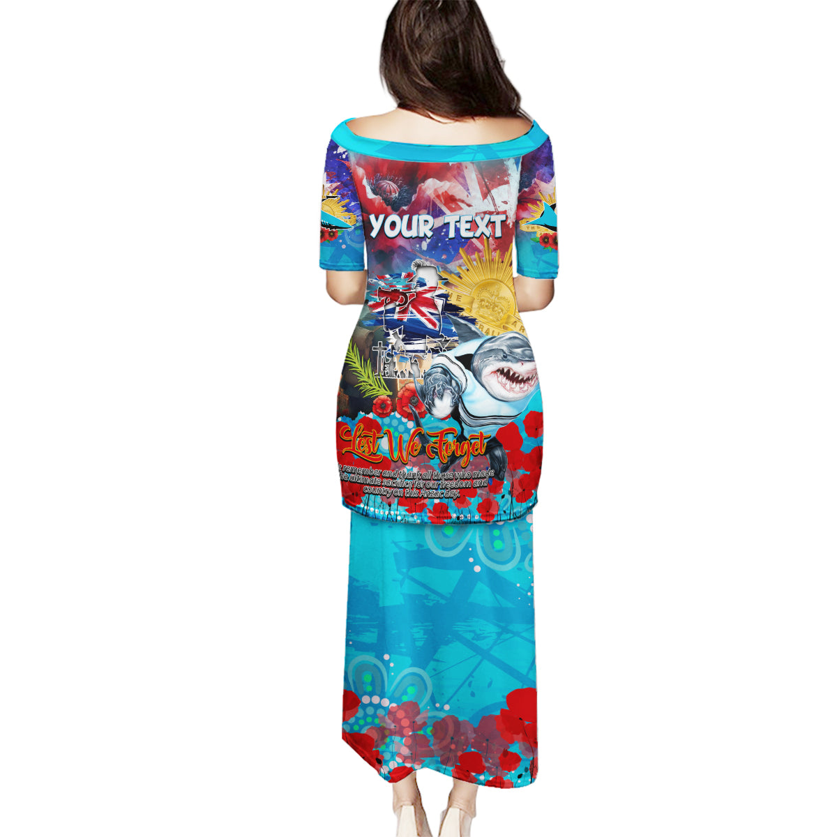 Personalised Australia Rugby Sharks ANZAC Family Matching Puletasi and Hawaiian Shirt Cronulla-Sutherland Scratch Style