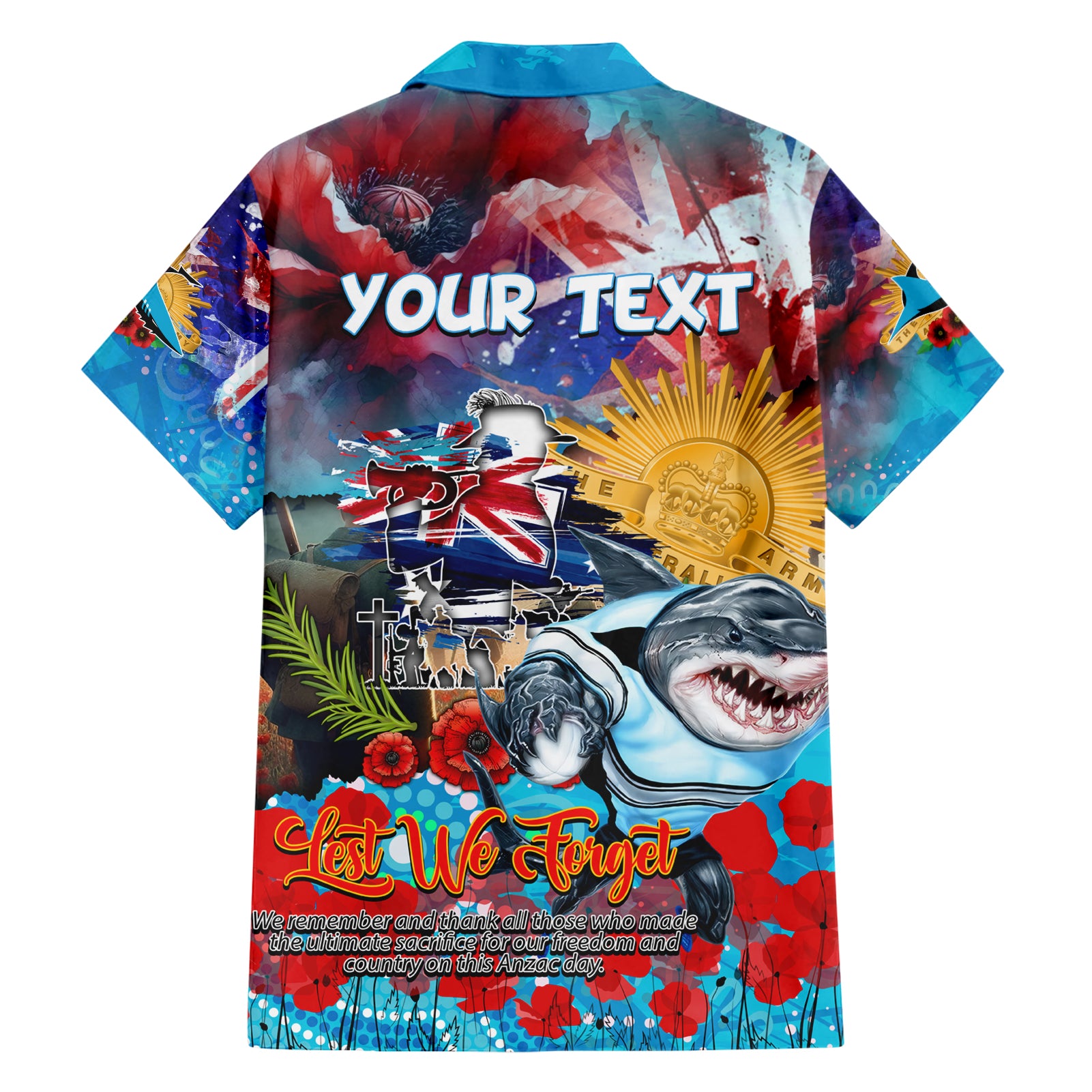 Personalised Australia Rugby Sharks ANZAC Family Matching Short Sleeve Bodycon Dress and Hawaiian Shirt Cronulla-Sutherland Scratch Style