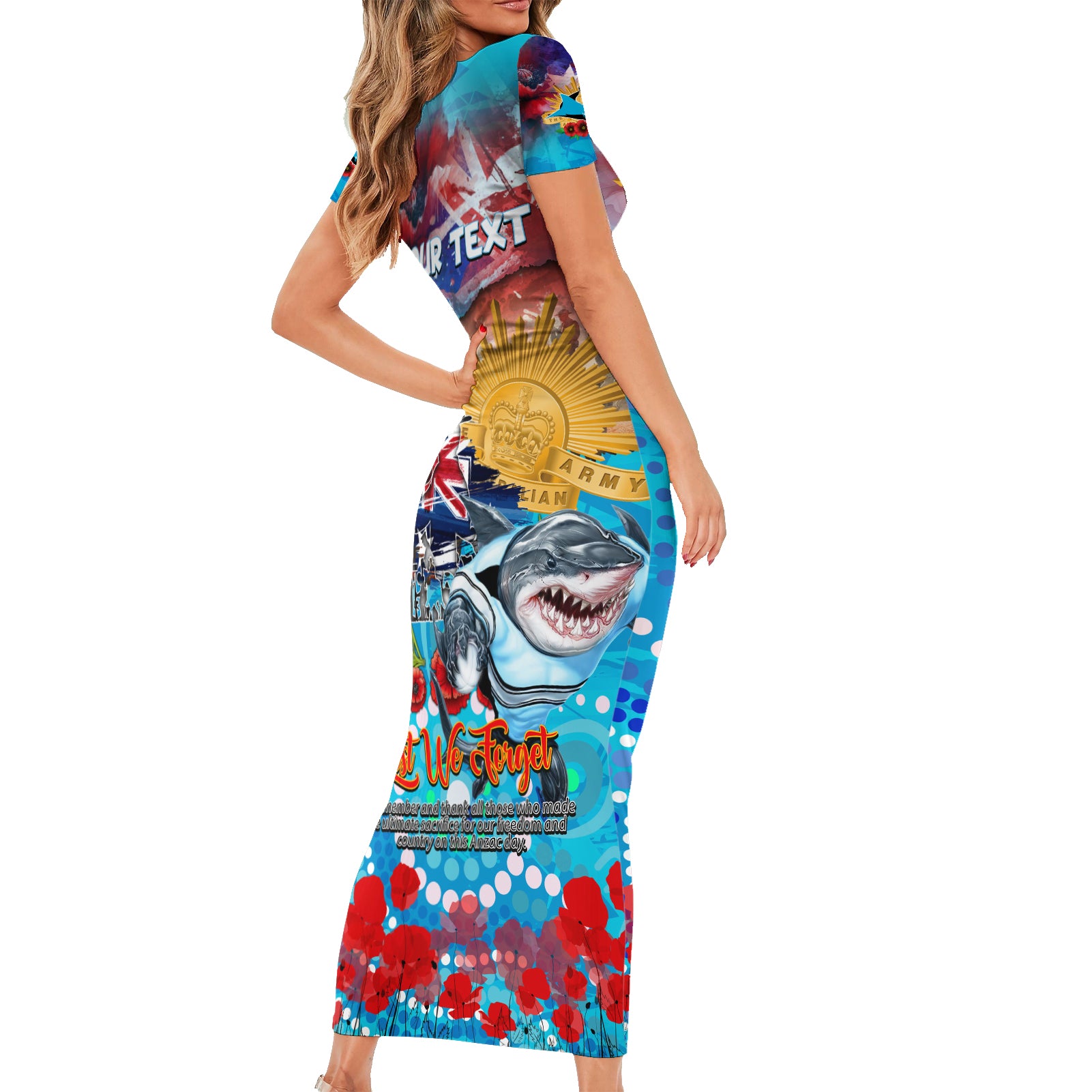 Personalised Australia Rugby Sharks ANZAC Family Matching Short Sleeve Bodycon Dress and Hawaiian Shirt Cronulla-Sutherland Scratch Style