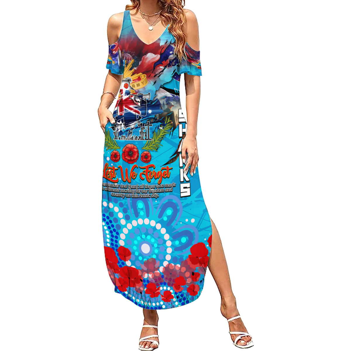 Personalised Australia Rugby Sharks ANZAC Family Matching Summer Maxi Dress and Hawaiian Shirt Cronulla-Sutherland Scratch Style