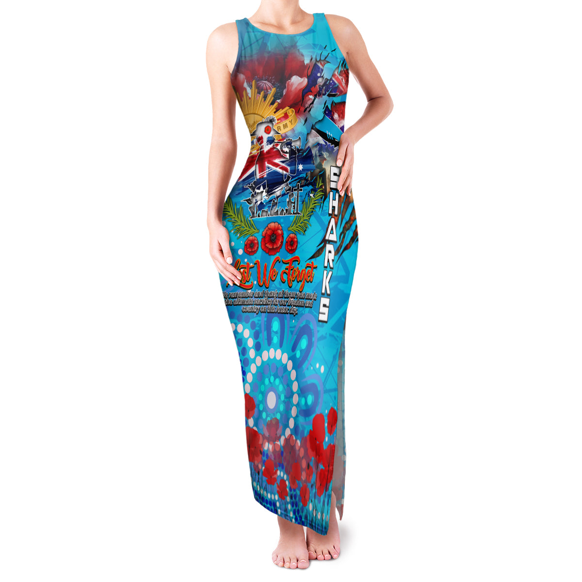 Personalised Australia Rugby Sharks ANZAC Family Matching Tank Maxi Dress and Hawaiian Shirt Cronulla-Sutherland Scratch Style