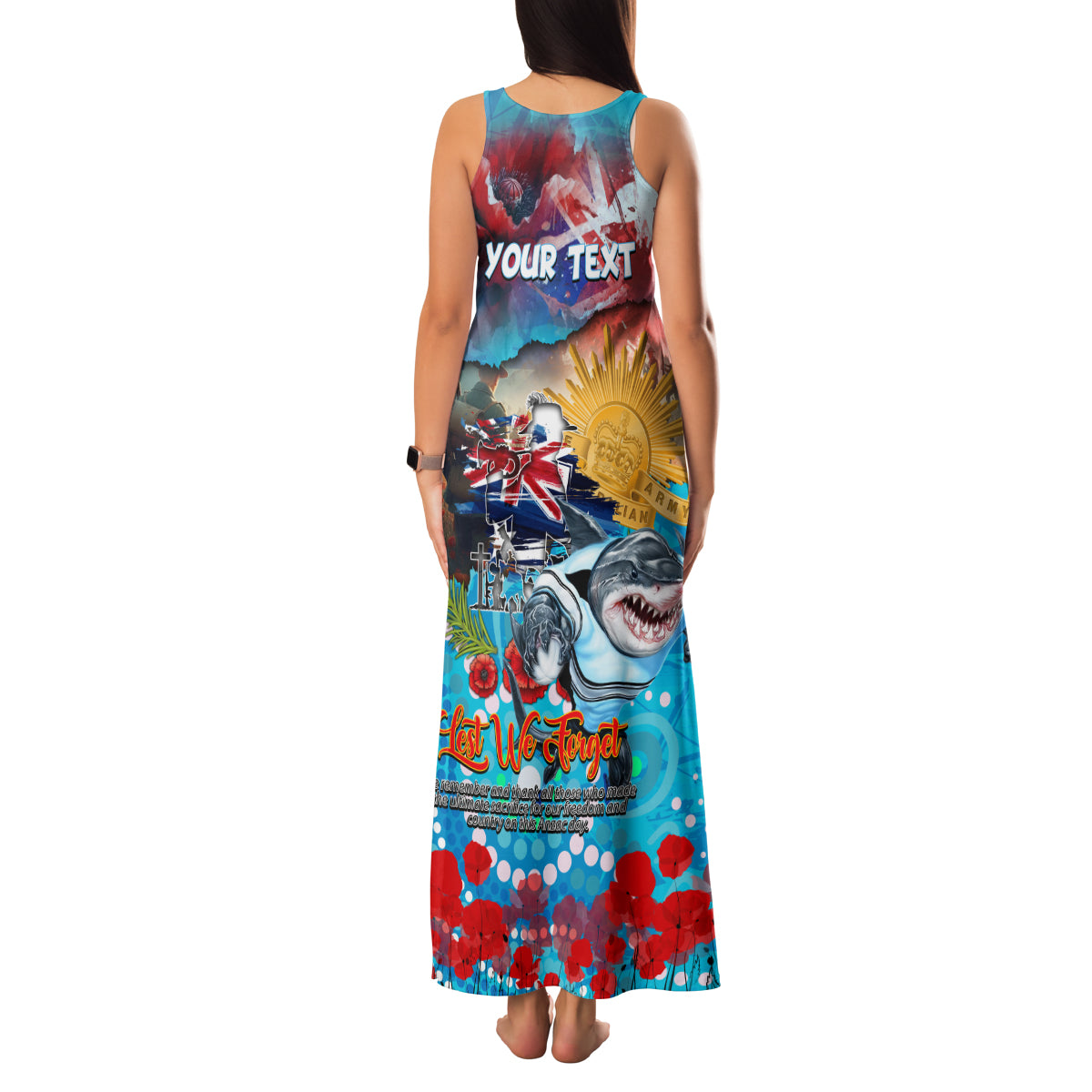 Personalised Australia Rugby Sharks ANZAC Family Matching Tank Maxi Dress and Hawaiian Shirt Cronulla-Sutherland Scratch Style