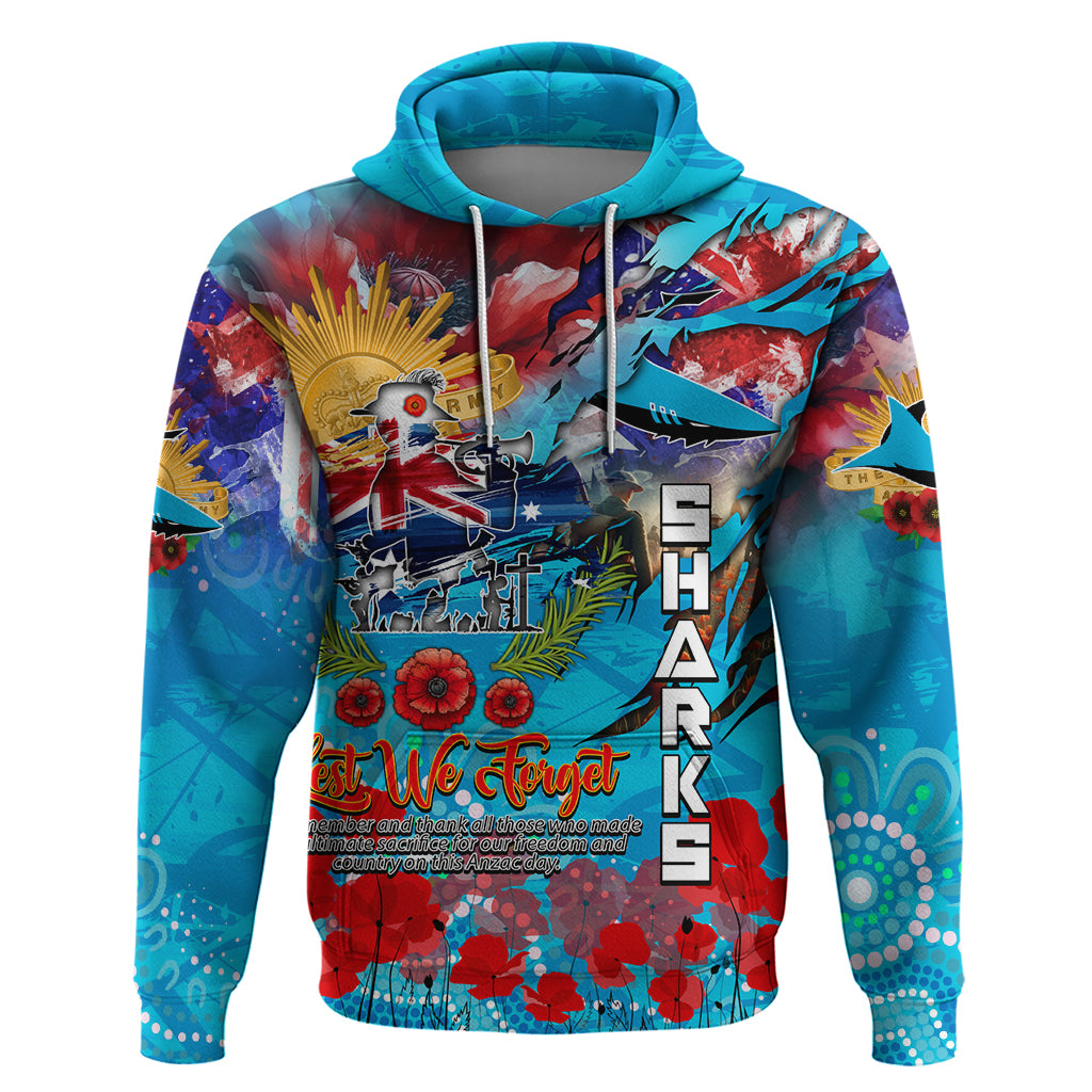 Personalised Australia Rugby Sharks ANZAC Hoodie Cronulla-Sutherland Scratch Style - Vibe Hoodie Shop