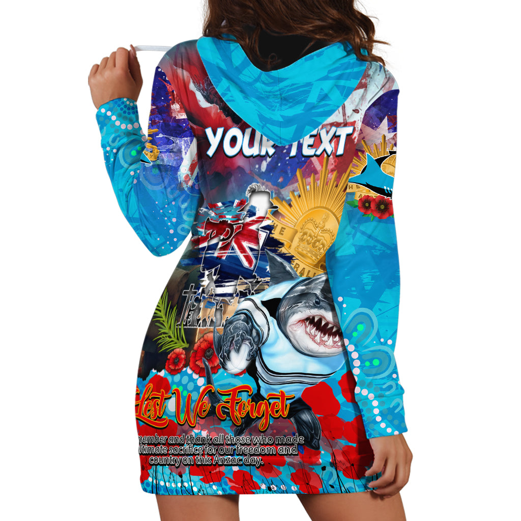 Personalised Australia Rugby Sharks ANZAC Hoodie Dress Cronulla-Sutherland Scratch Style - Vibe Hoodie Shop