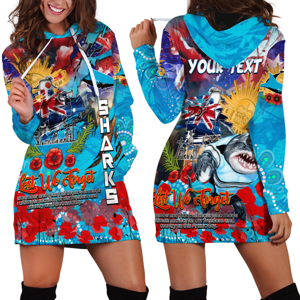 Personalised Australia Rugby Sharks ANZAC Hoodie Dress Cronulla-Sutherland Scratch Style - Vibe Hoodie Shop
