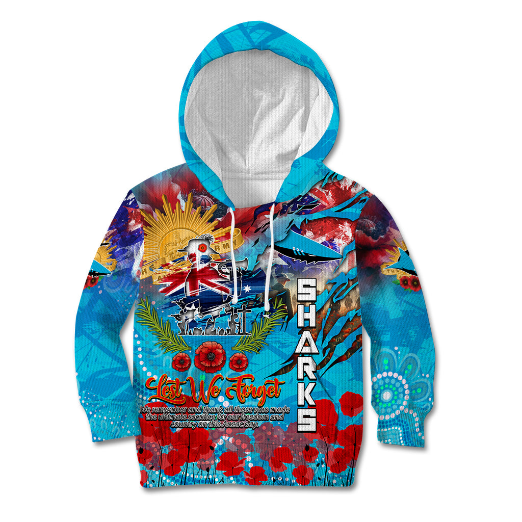 Personalised Australia Rugby Sharks ANZAC Kid Hoodie Cronulla-Sutherland Scratch Style - Vibe Hoodie Shop