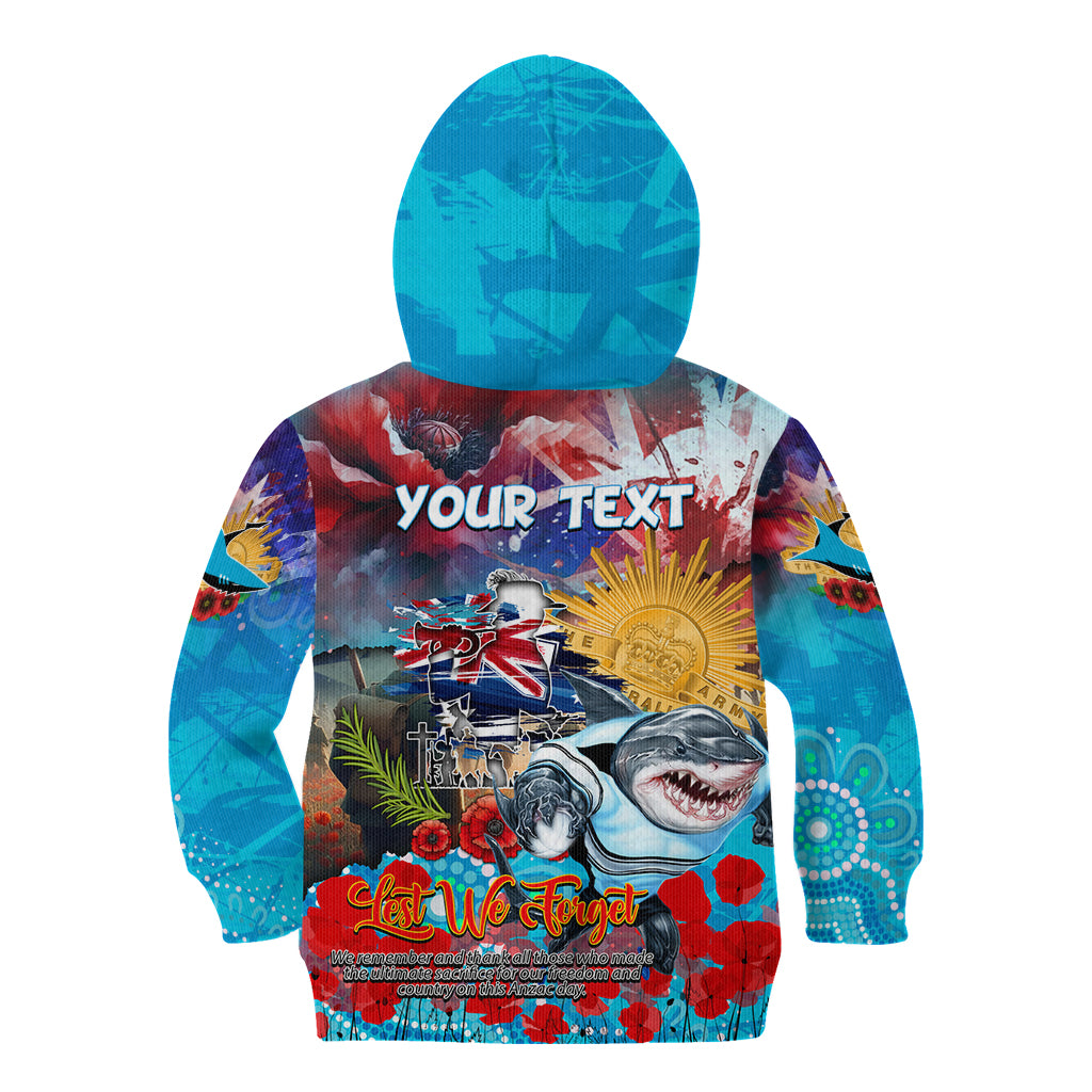 Personalised Australia Rugby Sharks ANZAC Kid Hoodie Cronulla-Sutherland Scratch Style - Vibe Hoodie Shop