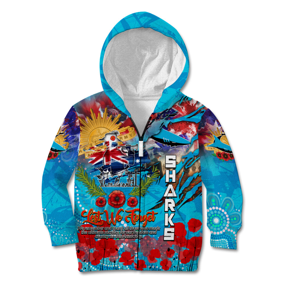 Personalised Australia Rugby Sharks ANZAC Kid Hoodie Cronulla-Sutherland Scratch Style - Vibe Hoodie Shop