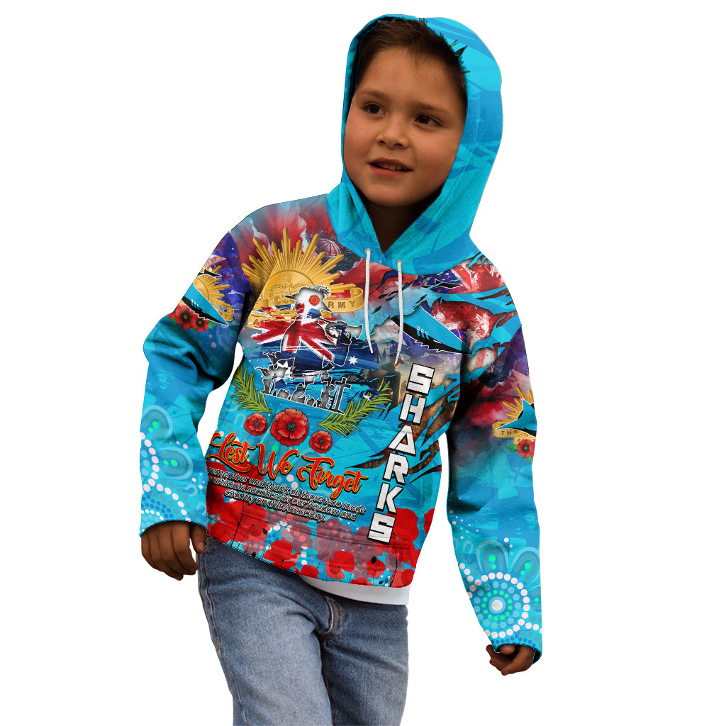 Personalised Australia Rugby Sharks ANZAC Kid Hoodie Cronulla-Sutherland Scratch Style - Vibe Hoodie Shop