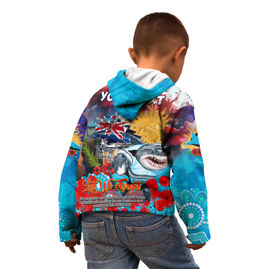 Personalised Australia Rugby Sharks ANZAC Kid Hoodie Cronulla-Sutherland Scratch Style - Vibe Hoodie Shop
