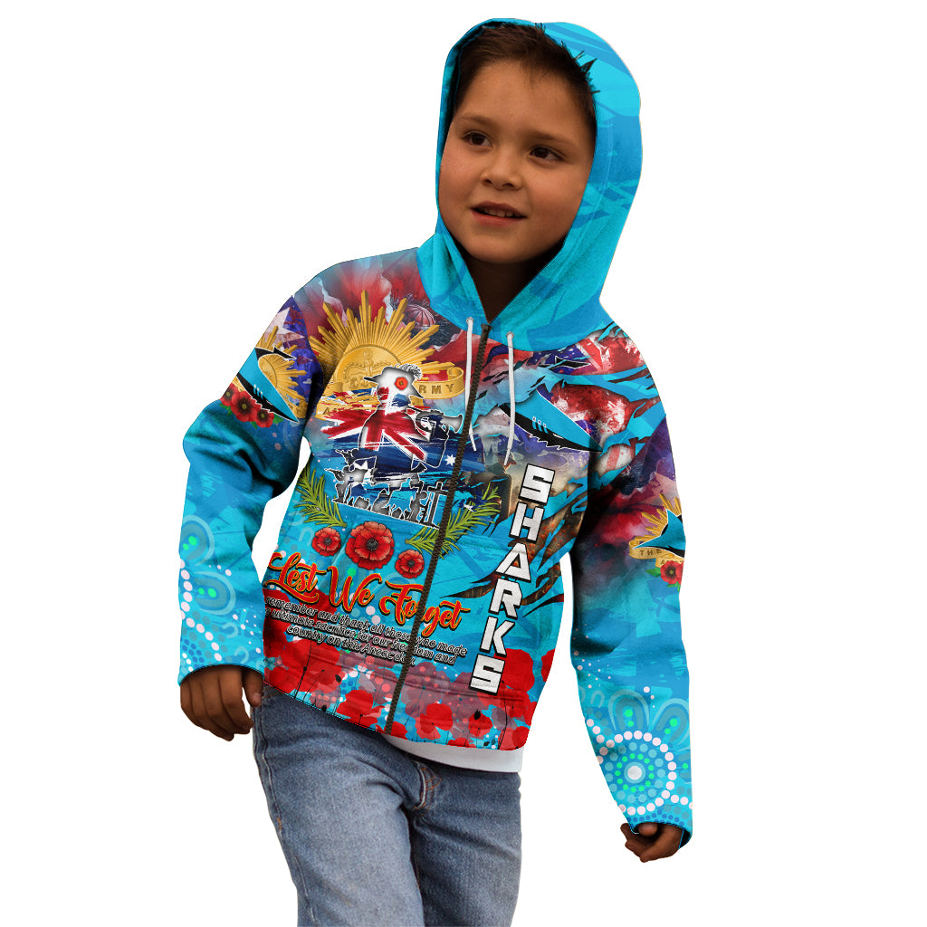 Personalised Australia Rugby Sharks ANZAC Kid Hoodie Cronulla-Sutherland Scratch Style - Vibe Hoodie Shop