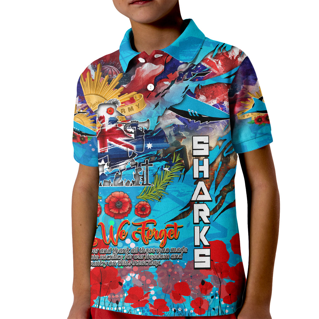 Personalised Australia Rugby Sharks ANZAC Kid Polo Shirt Cronulla-Sutherland Scratch Style - Vibe Hoodie Shop