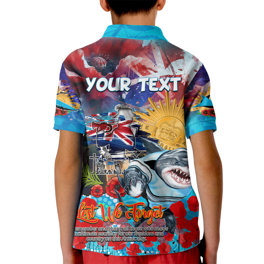 Personalised Australia Rugby Sharks ANZAC Kid Polo Shirt Cronulla-Sutherland Scratch Style - Vibe Hoodie Shop