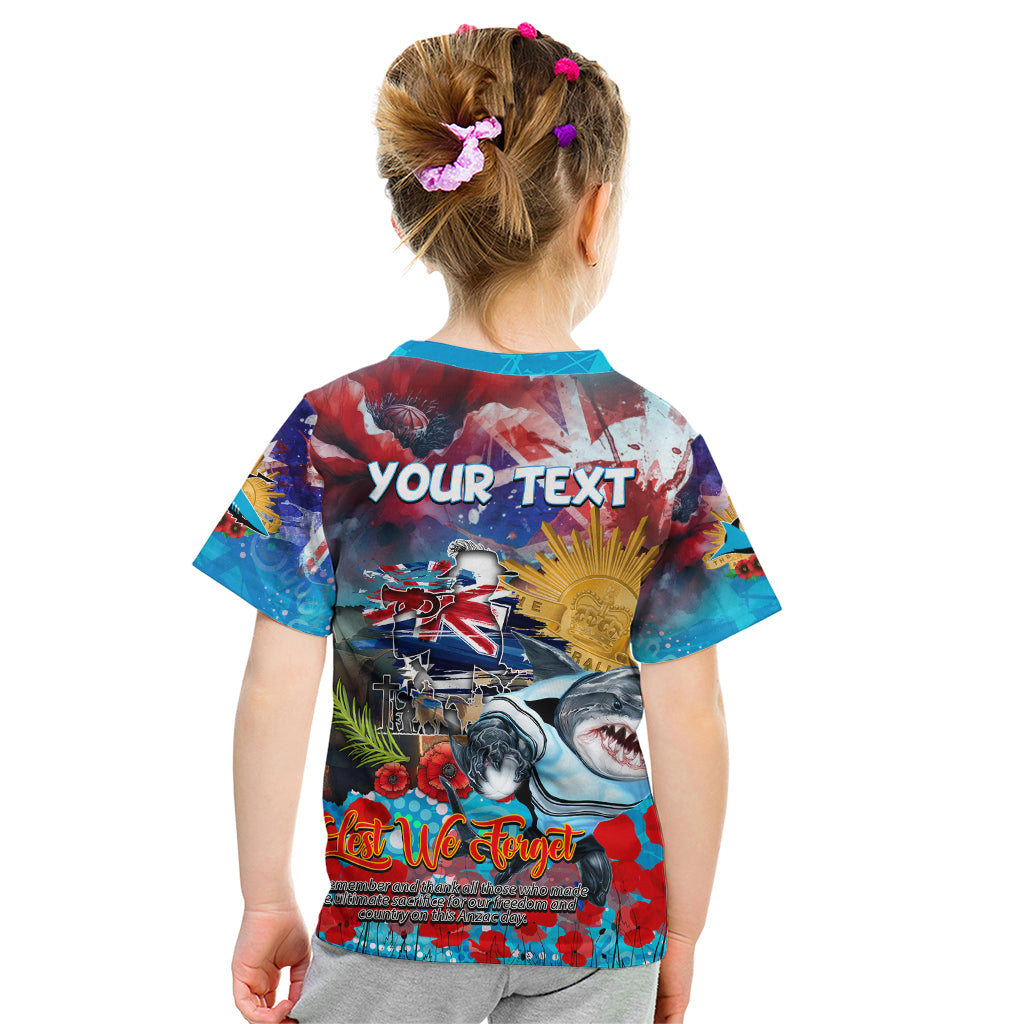 Personalised Australia Rugby Sharks ANZAC Kid T Shirt Cronulla-Sutherland Scratch Style - Vibe Hoodie Shop