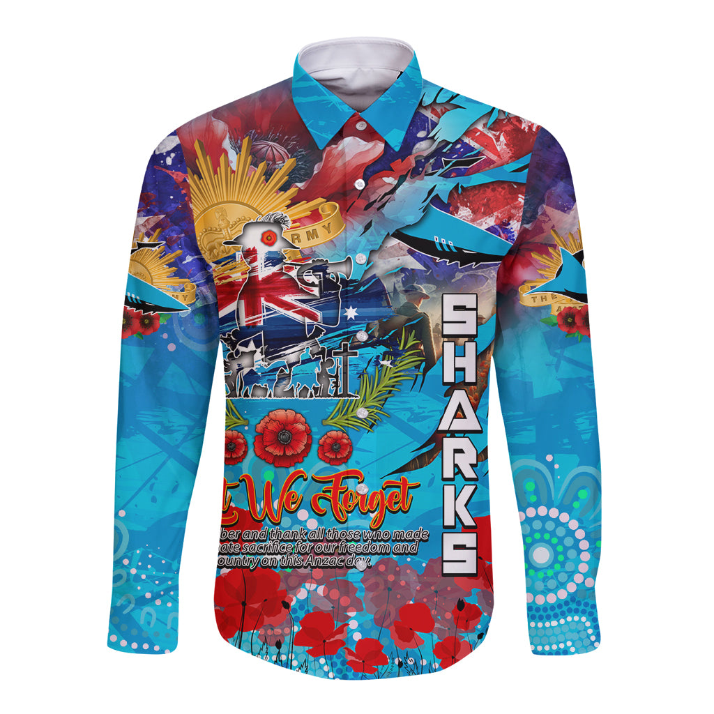 Personalised Australia Rugby Sharks ANZAC Long Sleeve Button Shirt Cronulla-Sutherland Scratch Style - Vibe Hoodie Shop