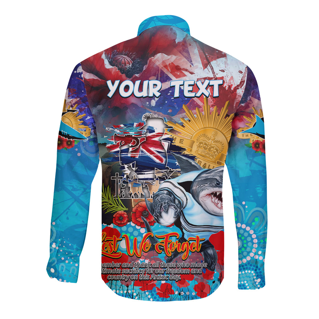 Personalised Australia Rugby Sharks ANZAC Long Sleeve Button Shirt Cronulla-Sutherland Scratch Style - Vibe Hoodie Shop