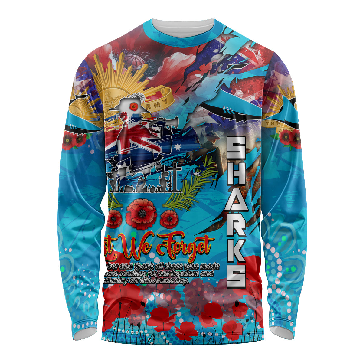 Personalised Australia Rugby Sharks ANZAC Long Sleeve Shirt Cronulla-Sutherland Scratch Style - Vibe Hoodie Shop
