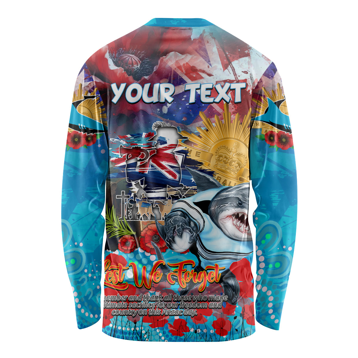 Personalised Australia Rugby Sharks ANZAC Long Sleeve Shirt Cronulla-Sutherland Scratch Style - Vibe Hoodie Shop