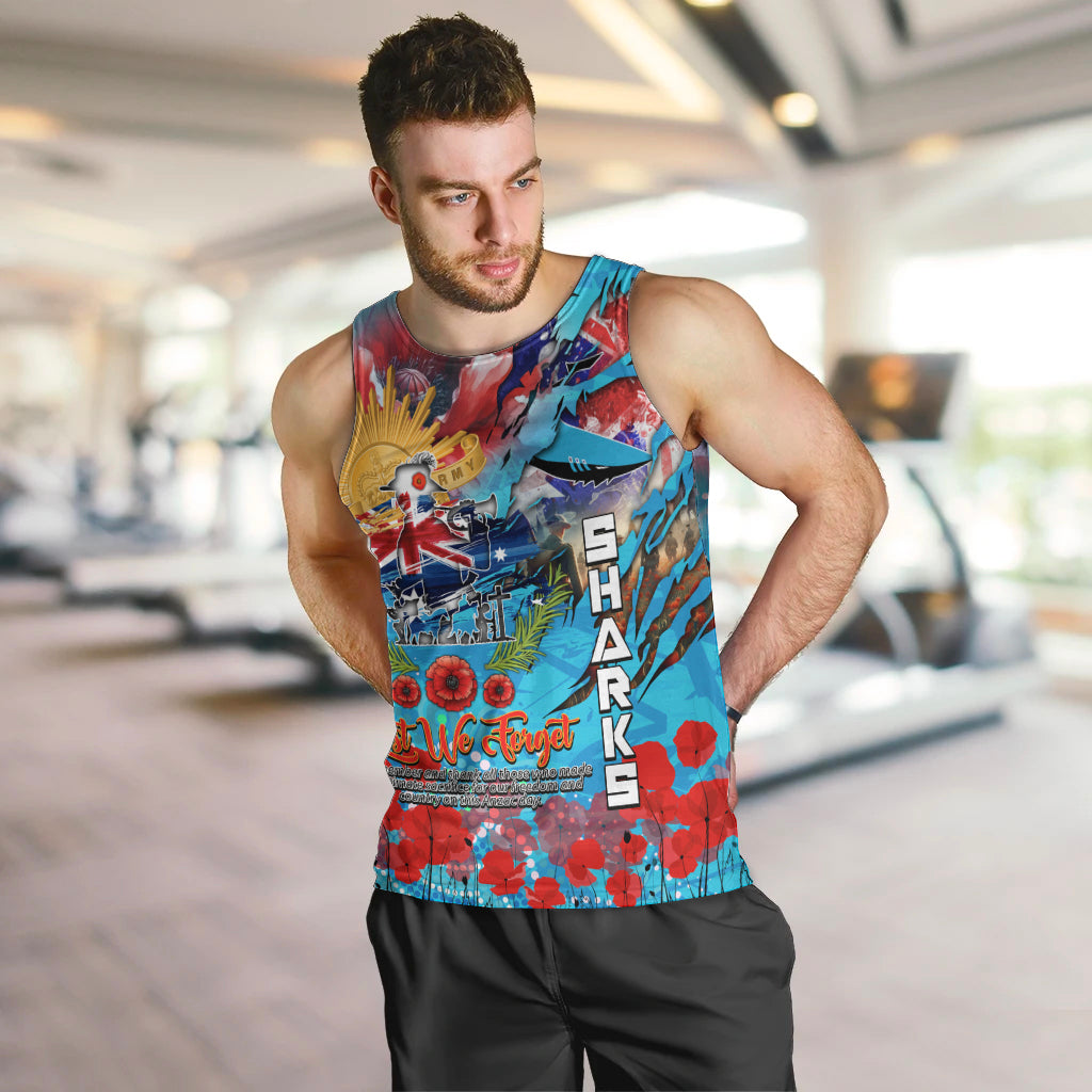 Personalised Australia Rugby Sharks ANZAC Men Tank Top Cronulla-Sutherland Scratch Style - Vibe Hoodie Shop