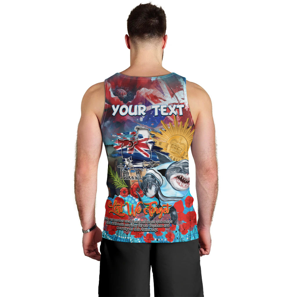Personalised Australia Rugby Sharks ANZAC Men Tank Top Cronulla-Sutherland Scratch Style - Vibe Hoodie Shop