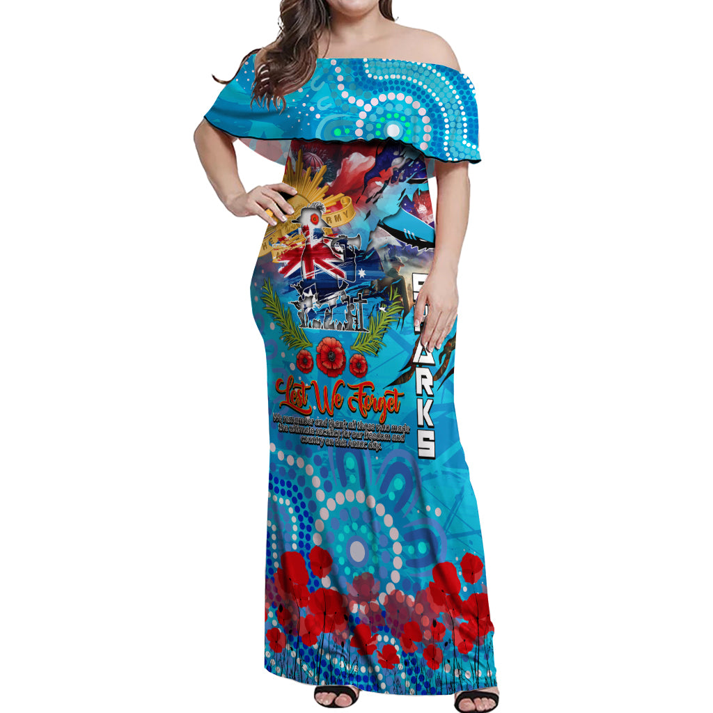 Personalised Australia Rugby Sharks ANZAC Off Shoulder Maxi Dress Cronulla-Sutherland Scratch Style