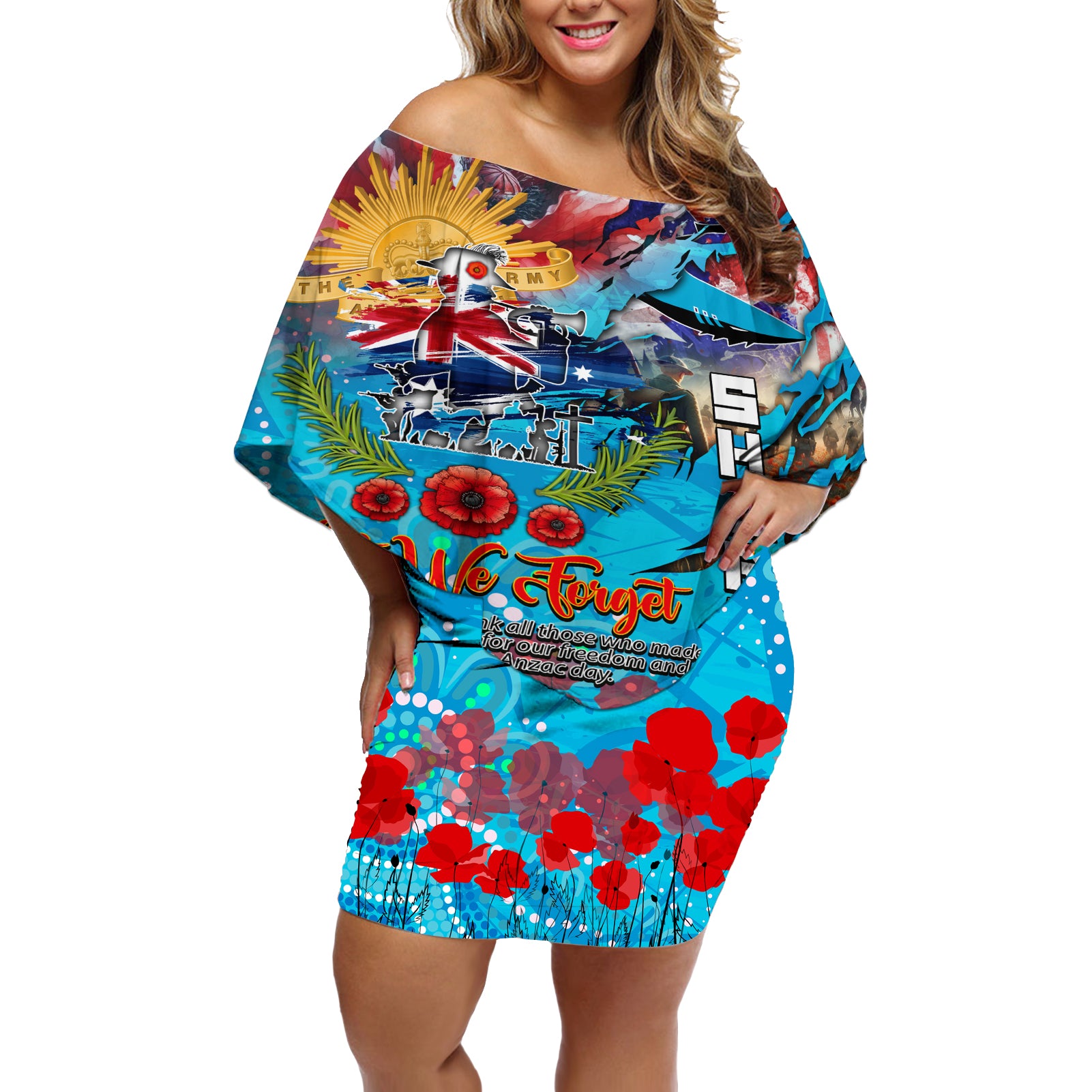 Personalised Australia Rugby Sharks ANZAC Off Shoulder Short Dress Cronulla-Sutherland Scratch Style
