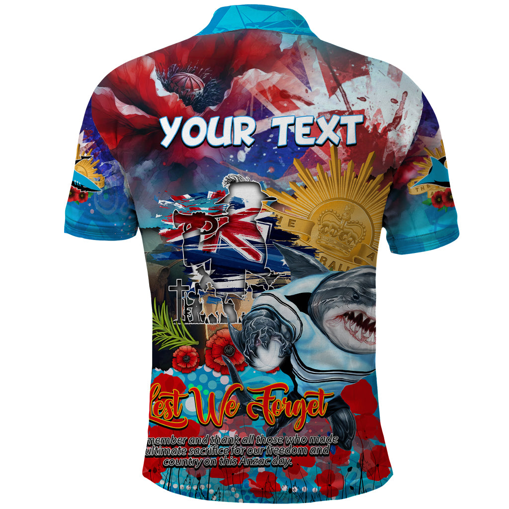Personalised Australia Rugby Sharks ANZAC Polo Shirt Cronulla-Sutherland Scratch Style - Vibe Hoodie Shop