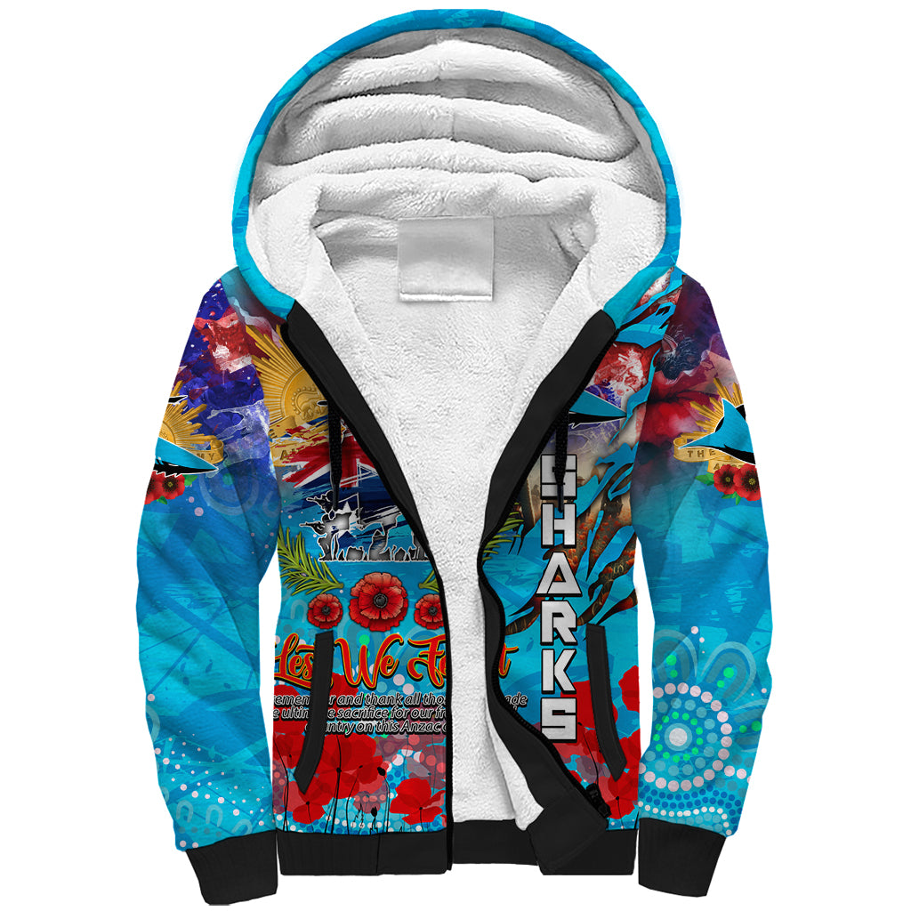 Personalised Australia Rugby Sharks ANZAC Sherpa Hoodie Cronulla-Sutherland Scratch Style - Vibe Hoodie Shop