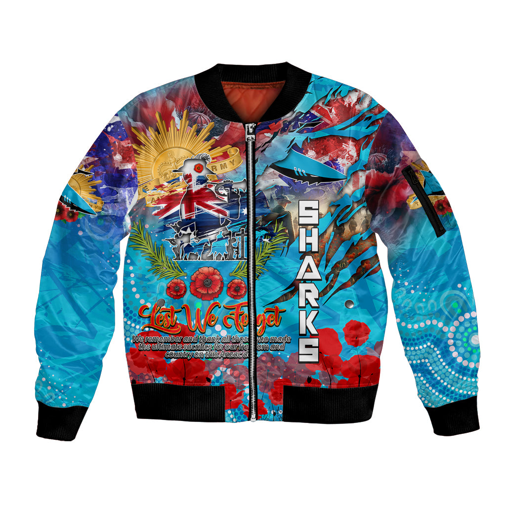 Personalised Australia Rugby Sharks ANZAC Sleeve Zip Bomber Jacket Cronulla-Sutherland Scratch Style