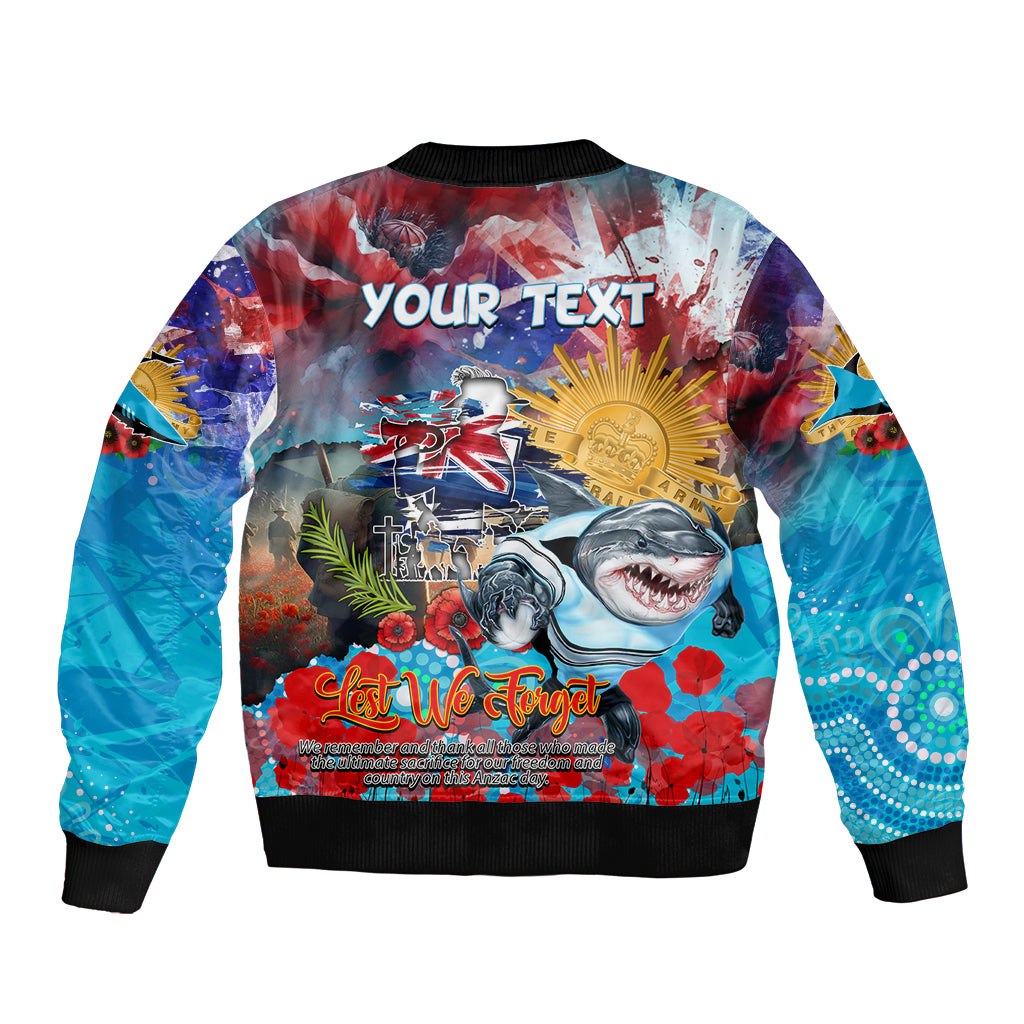Personalised Australia Rugby Sharks ANZAC Sleeve Zip Bomber Jacket Cronulla-Sutherland Scratch Style