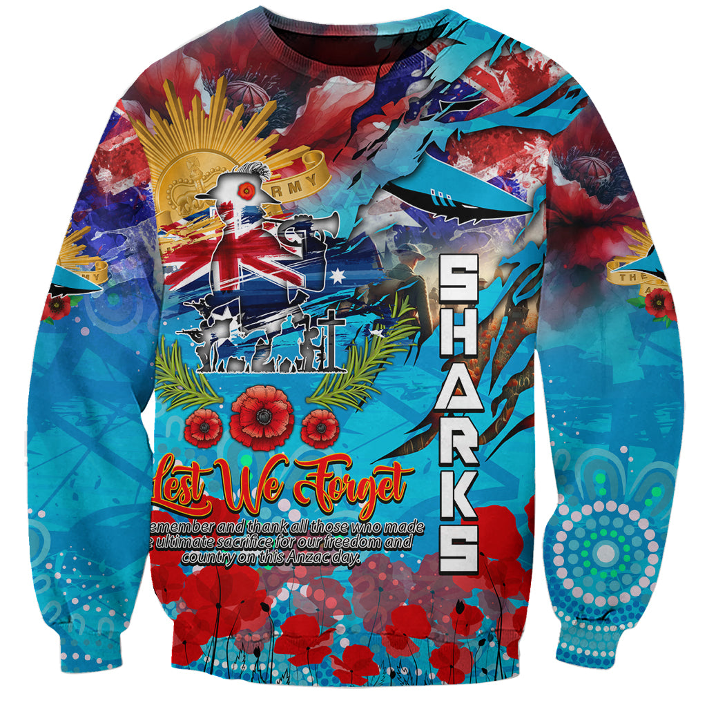 Personalised Australia Rugby Sharks ANZAC Sweatshirt Cronulla-Sutherland Scratch Style - Vibe Hoodie Shop