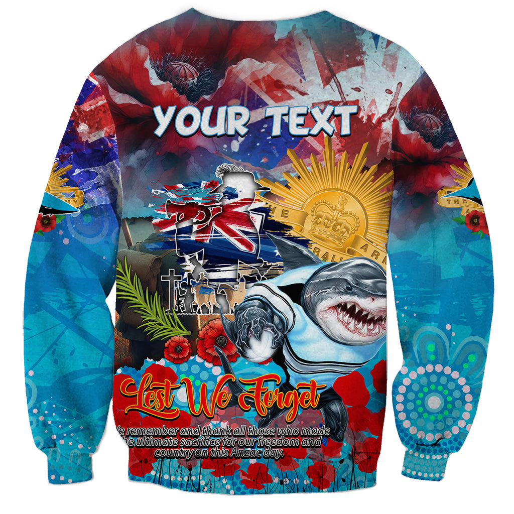 Personalised Australia Rugby Sharks ANZAC Sweatshirt Cronulla-Sutherland Scratch Style - Vibe Hoodie Shop