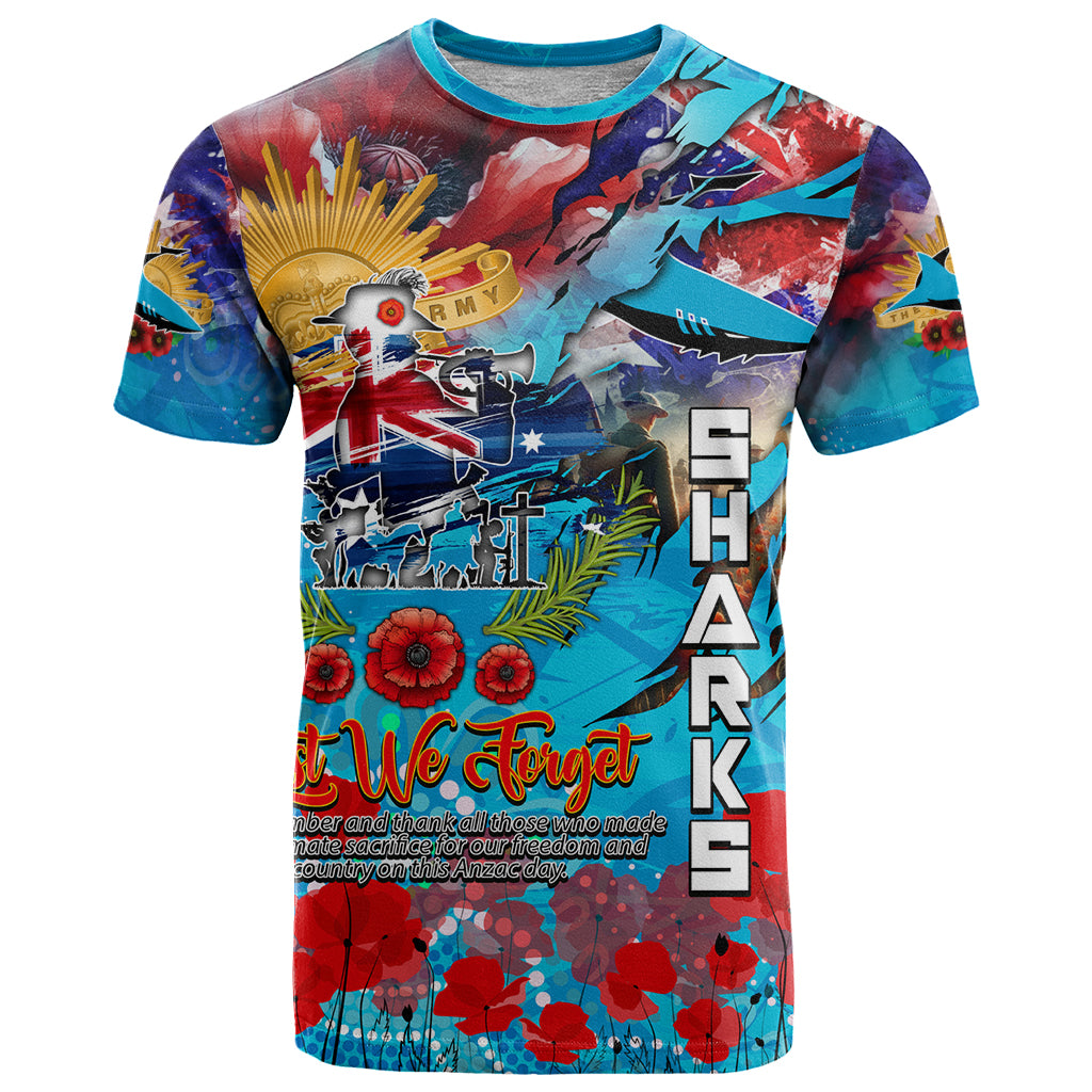 Personalised Australia Rugby Sharks ANZAC T Shirt Cronulla-Sutherland Scratch Style - Vibe Hoodie Shop