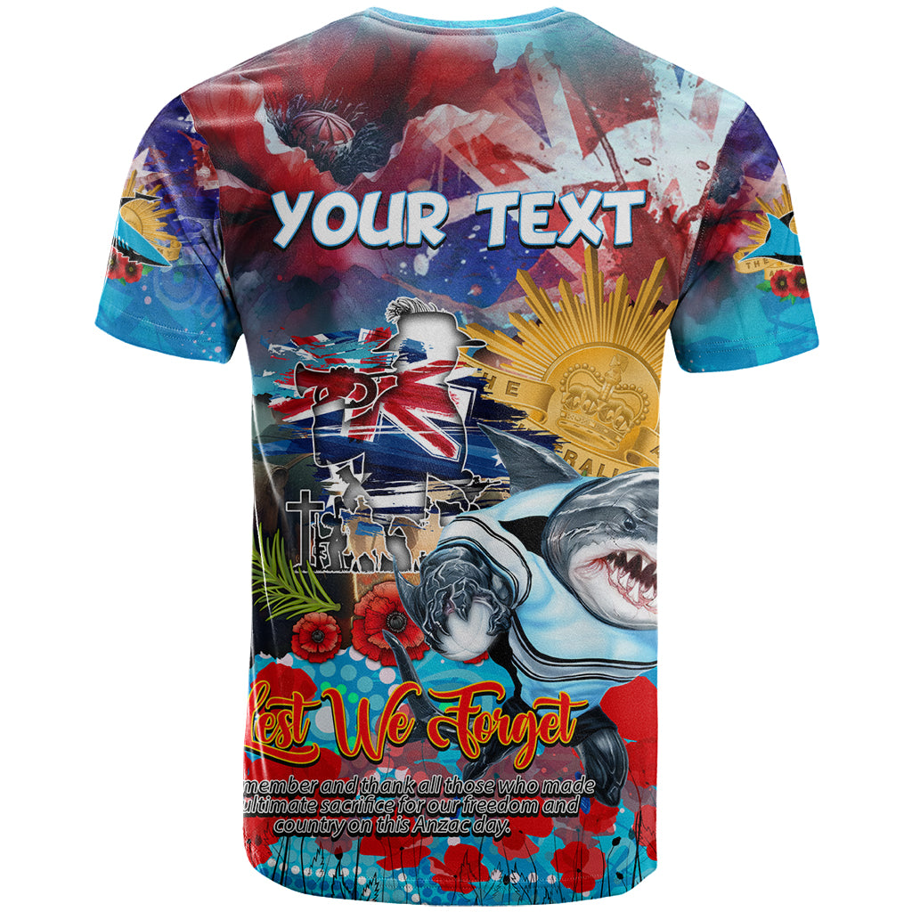 Personalised Australia Rugby Sharks ANZAC T Shirt Cronulla-Sutherland Scratch Style - Vibe Hoodie Shop