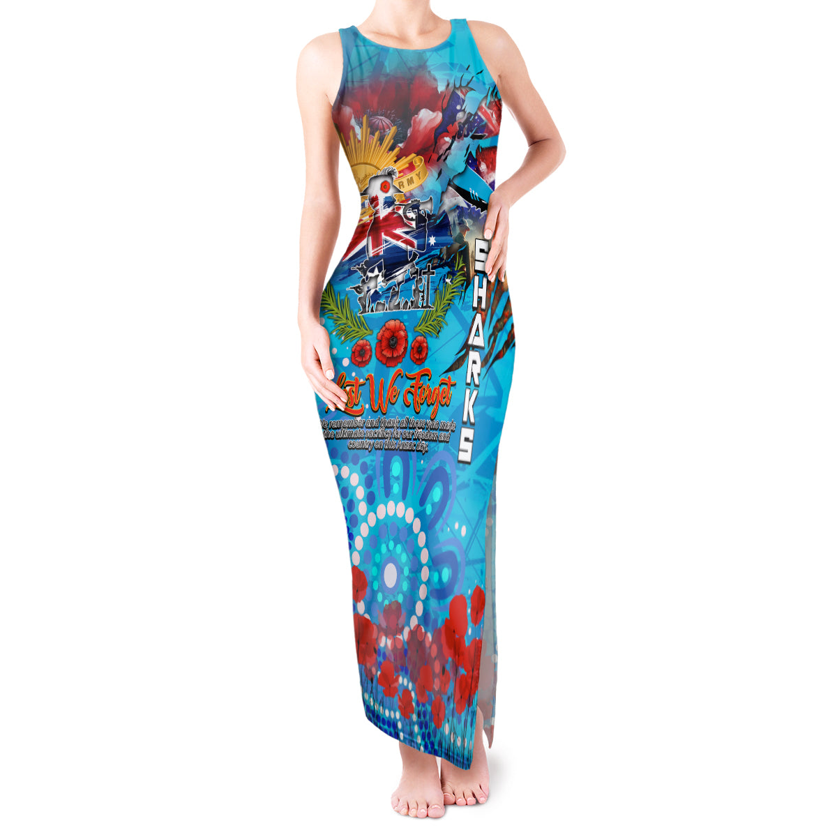 Personalised Australia Rugby Sharks ANZAC Tank Maxi Dress Cronulla-Sutherland Scratch Style