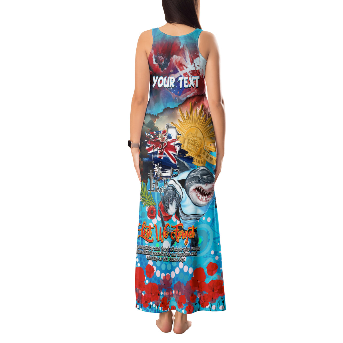 Personalised Australia Rugby Sharks ANZAC Tank Maxi Dress Cronulla-Sutherland Scratch Style