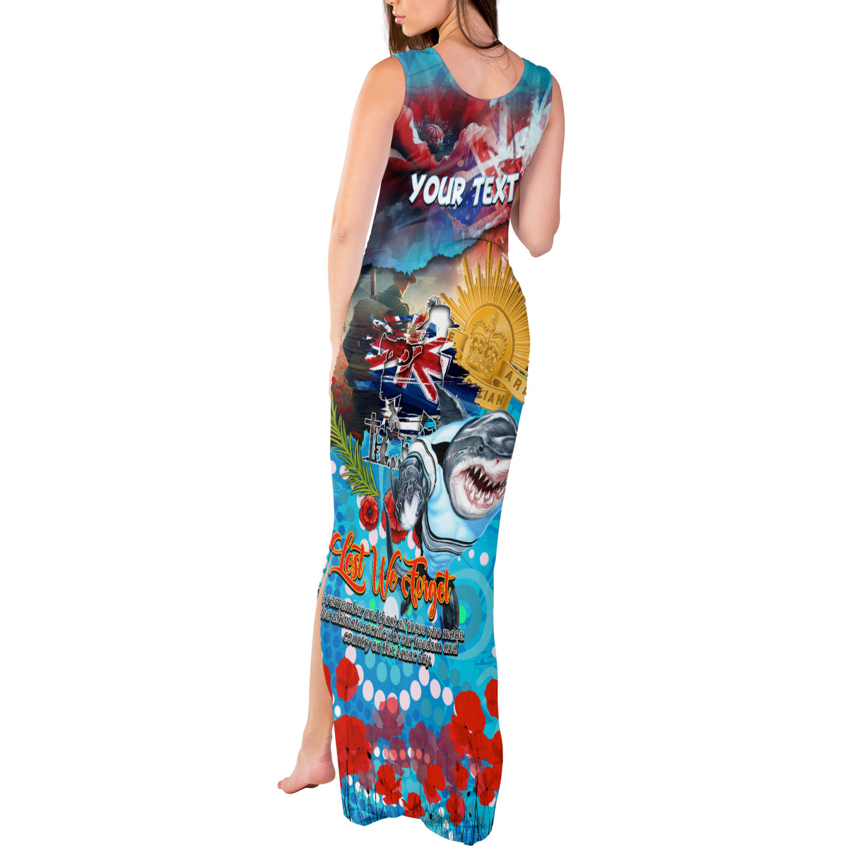 Personalised Australia Rugby Sharks ANZAC Tank Maxi Dress Cronulla-Sutherland Scratch Style