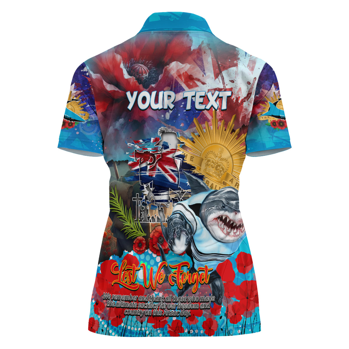 Personalised Australia Rugby Sharks ANZAC Women Polo Shirt Cronulla-Sutherland Scratch Style - Vibe Hoodie Shop