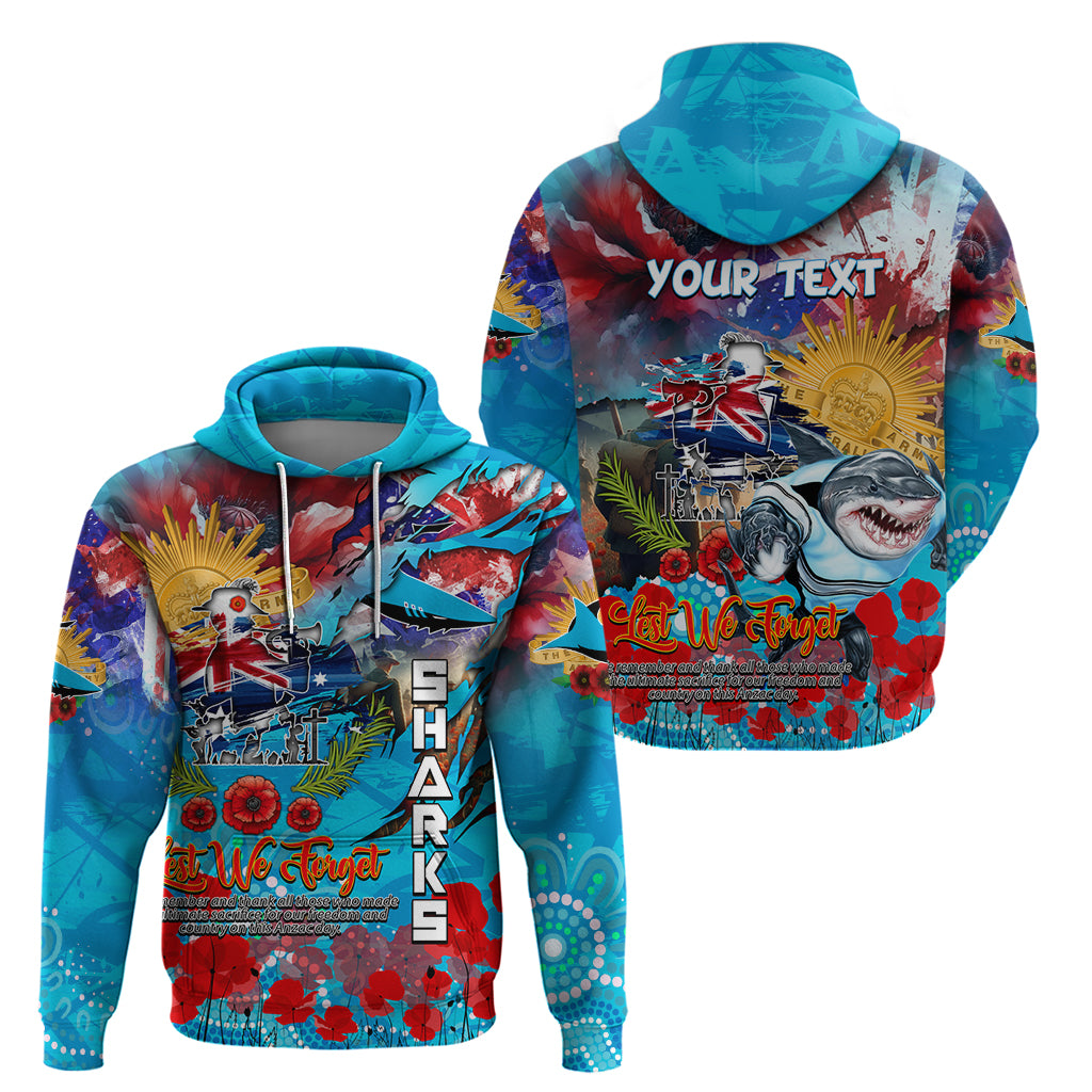 Personalised Australia Rugby Sharks ANZAC Zip Hoodie Cronulla-Sutherland Scratch Style - Vibe Hoodie Shop