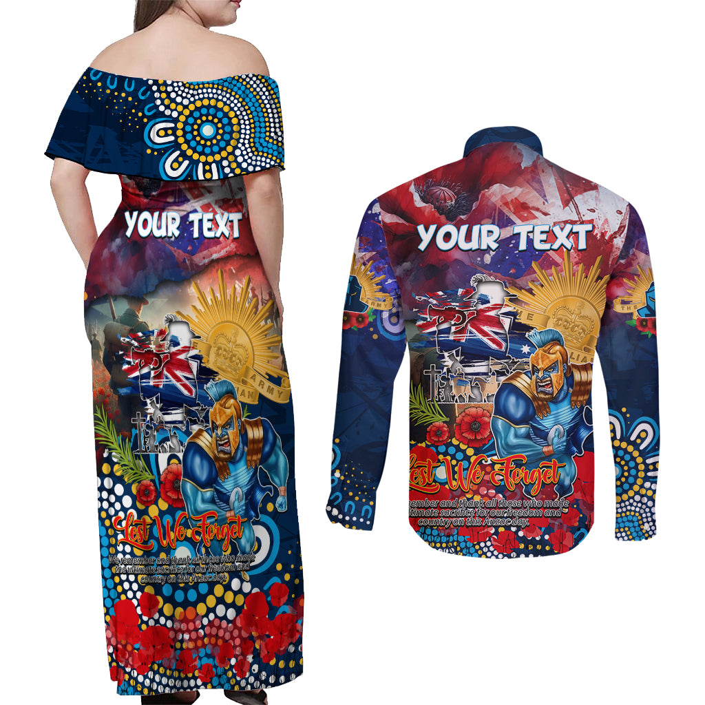Personalised Australia Rugby Titans ANZAC Couples Matching Off Shoulder Maxi Dress and Long Sleeve Button Shirt Gold Coast Scratch Style