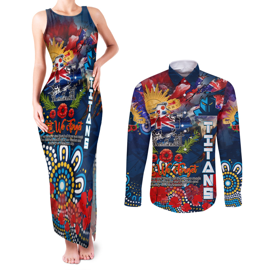 Personalised Australia Rugby Titans ANZAC Couples Matching Tank Maxi Dress and Long Sleeve Button Shirt Gold Coast Scratch Style
