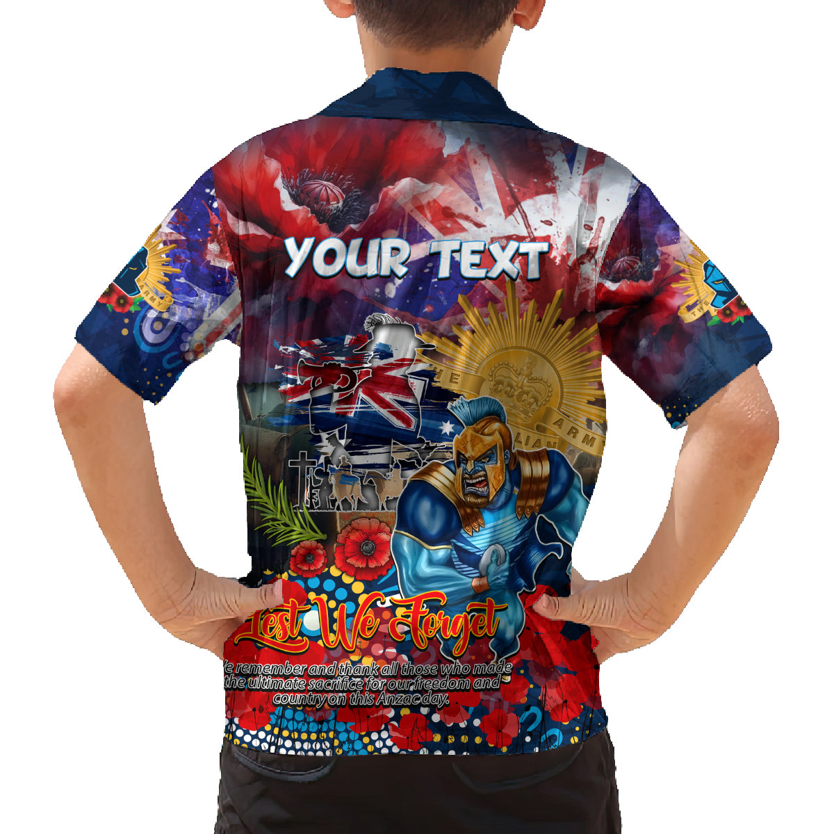 Personalised Australia Rugby Titans ANZAC Family Matching Long Sleeve Bodycon Dress and Hawaiian Shirt Gold Coast Scratch Style