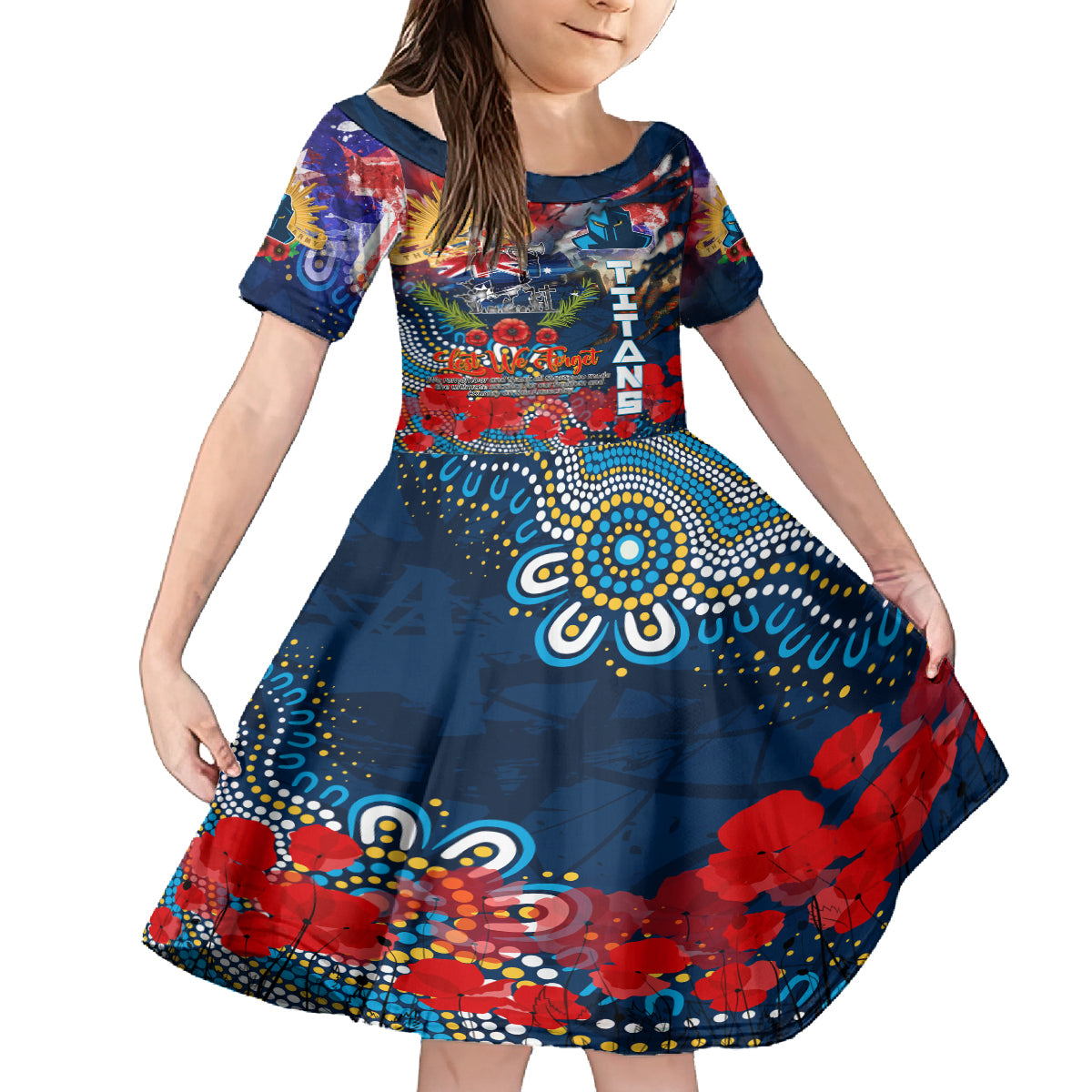 Personalised Australia Rugby Titans ANZAC Family Matching Long Sleeve Bodycon Dress and Hawaiian Shirt Gold Coast Scratch Style