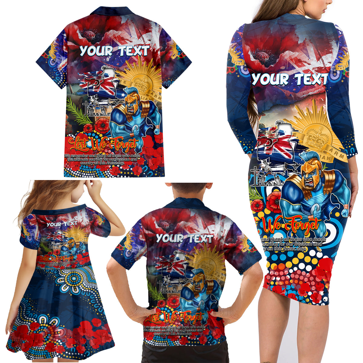 Personalised Australia Rugby Titans ANZAC Family Matching Long Sleeve Bodycon Dress and Hawaiian Shirt Gold Coast Scratch Style
